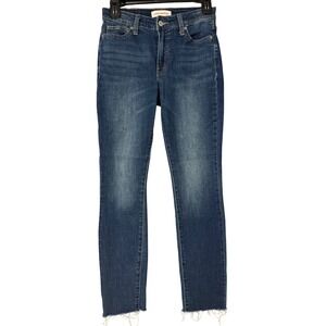 Lucky Brand Womens Mid Rise Skinny Jeans Raw Hem Distressed Blue Wash 2 26